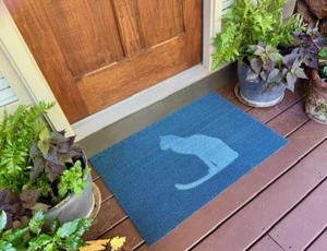 USA Made Cat Door Mat - Blue Anti-Stain Indoor/Outdoor Vinyl Entrance Mat - Picture 1 of 3