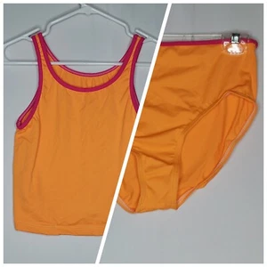 Traje de baño Lands End niñas 14 Tankini dos piezas naranja rosa elástico cuello redondo - Imagen 1 de 9