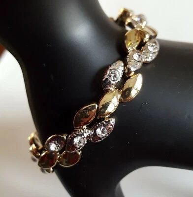 Elegant Rhinestone White Topaz Round Cut Tennis Bracelet In Yellow Gold Plated  - Image 1 of 4