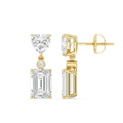 7.00 Ct Lab Created Emerald and Heart Cut Diamond Stud Earrings 18K Yellow Gold - Image 1 of 4