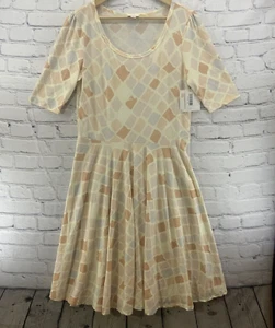 Lularoe Amelia Dress Womens Sz XL NWT Diamond Print Pale Yellow - Picture 1 of 12