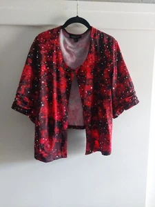 Perceptions Floral Sequin Top Cardigan Style Top Formal Wedding Black Red 3X Vtg - Picture 1 of 7