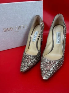Jimmy Choo Romy 100 Gold Coarse Glitter Pumps Gorgeous Heels EU 39 US 9 - Imagen 1 de 15