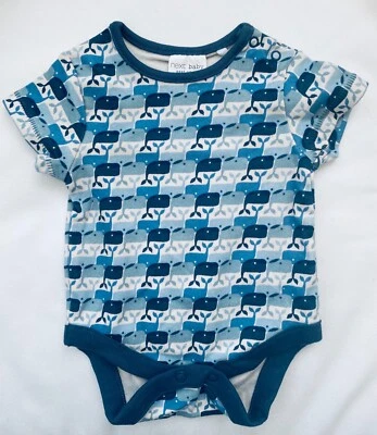 Baby Next kurzärmeliger Body Weste Ozeanblau Wal Bio Baumwolle Neu