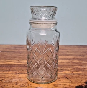 Tarro de vidrio transparente vintage 1983 Planters Mr. Peanut patrón diamante con tapa # 22 - Imagen 1 de 8