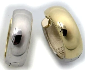Nuevos pendientes de mujer plegables oro criollo 750 bicolor amarillo blanco arqueado 16 mm 18 quilates - Imagen 1 de 4