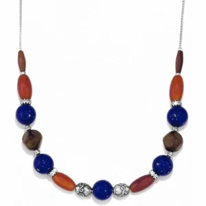 Brighton SOL Long Silver Brown Red Orange Blue Wood Necklace RT $108- NWT - Picture 1 of 4