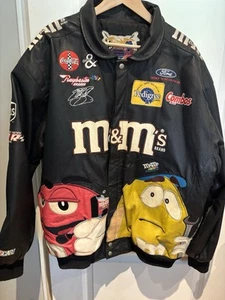 Authentic M&Ms Jeff Hamilton Black Leather NASCAR Racing Jacket 3XL RARE - Picture 1 of 18
