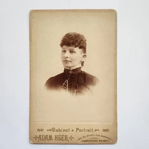 Antique Cabinet Card Photo 1800s Victorian Portrait Woman In Black - Picture 1 of 10
