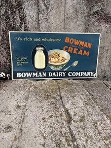 "Letrero de cartón Bowman Dairy Creamer Chicago, IL crema pura rica 21"" x 10,75""" - Imagen 1 de 7