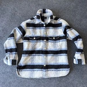 AllSaints Rayado Hemdjacke Ecru Blau Weiß Wollmischung Herren XL - Bild 1 von 8
