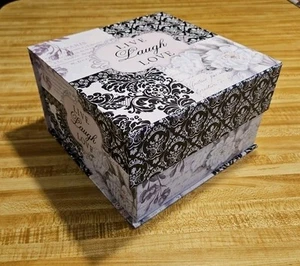Elegant Storage Box Grey & Black Paris Art Nouveau Live Laugh Love 9"x9"x5" - Picture 1 of 9