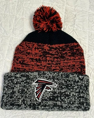 NFL Atlanta Falcons Winter Hat Beanie 47 Brand OSFA Black Red Logo Football Cap - Image 1 of 3