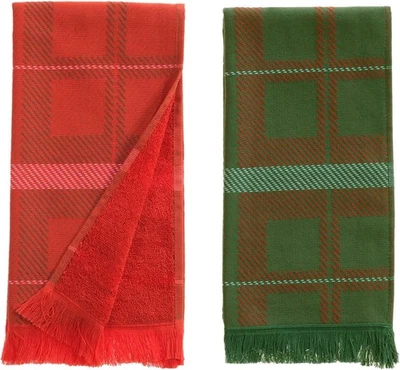 sea me at home Holiday Plaid Hand Towels for Bathroom, Red & Green Xmas  - Image 1 of 4