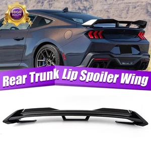 For 2024--25 Ford Mustang Gloss Black Rear Spoiler Lip W/ Smoke Gurney Flap Set - Picture 1 of 13