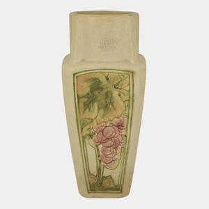 Weller Roma Atlantic 1920s Vintage Art Pottery Ivory Grapes Panel Ceramic Vase - Picture 1 of 6