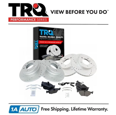 Kit de pastillas delanteras y traseras TRQ Performance de rotor de freno perforado ranurado y cerámica Foto 1 de 4