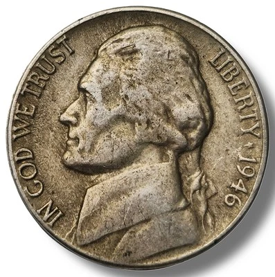 1946 USA DENVER " D/D " 5 FIVE CENTS JEFFERSON NICKEL COIN NP0437 - Image 1 of 4