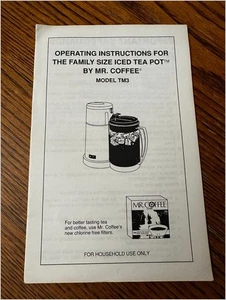 Mr. Coffee Tetera Helada y Microondas Manual TM3 Instrucciones 1991 - Imagen 1 de 4