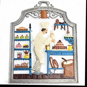 The Pastry Chef Hand Painted Pewter Wall Art by Wilhelm Schweizer Germany VGC - Picture 1 of 8