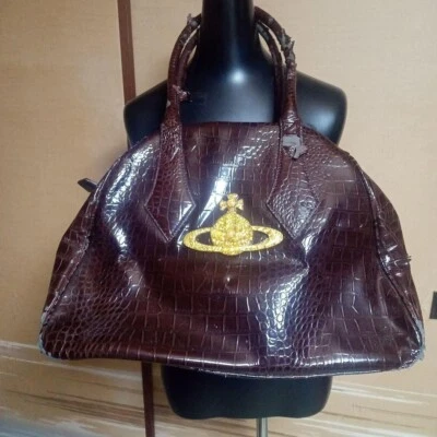 Сумка с короткими ручками Vivienne Westwood Yasmine тисненая кожа темно-коричневая б/у Япония - Изображение 1 из 4