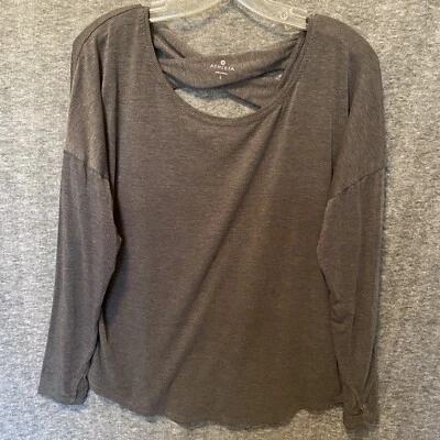 Camiseta deportiva atlética Athleta Top para mujer grande gris cruzada recorte trasero Foto 1 de 4