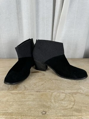 Toms Mujer 10 Negro Gamuza y Lana Dos Tonos Cremallera Media Bota Foto 1 de 4