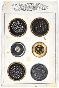 Antique Nouveaute De Paris Large Metal Button Card 1.5-1.8" Floral Cut Steel - Picture 1 of 7