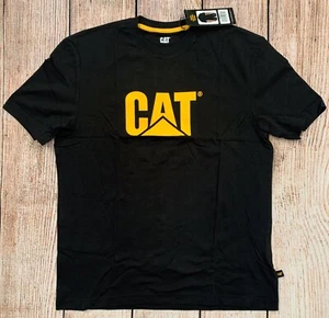 Mens M CAT Caterpillar T-Shirt Logo Black Yellow Relaxed Fit Tagless Crew NWT - Picture 1 of 6