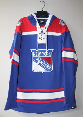New NHL New York Rangers old time style Lacer mid weight cotton hoodie women XL - Image 1 of 4