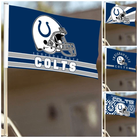 2pcs Indianapolis Colts Helmet Car Flags 12*18in 2-Sided Car Window Flag & Pole Cover