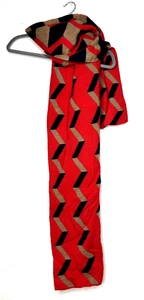J. Crew Wool Blend Knitted Scarf red blue tan geometric long scarf 15.5" W L 60+ - Picture 1 of 10
