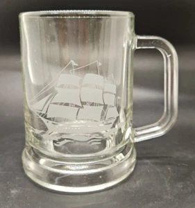 Vintage Glass Tankard Etched Sailing Ship Decoration ~ 1/2 Pint ~ Italy - Picture 1 of 5