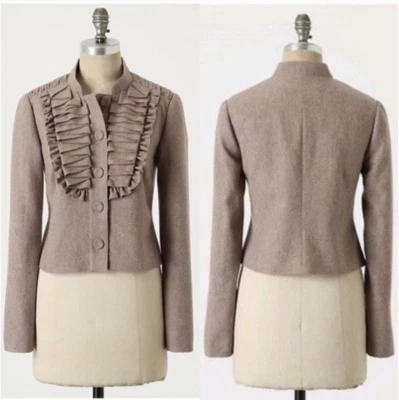 Chaqueta Blazer Anthropologie Tabitha Marrón Jaspeado Plisada Como Tú Por Favor 2 Usada en Excelente Condición Foto 1 de 4