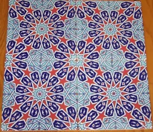 16"X16" Türkische Iznik Blau & Rot Floral & Geometrisches Muster Keramikfliese - Bild 1 von 2