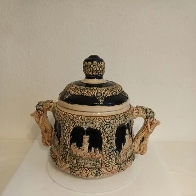 Bowle Bowlentopf Rumtopf Vintage Keramik Steingut Burgen Weinreben, Weinblätter  - Bild 1 von 4