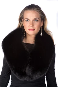 Black Real Fox Fur Collar for Women - Picture 1 of 3