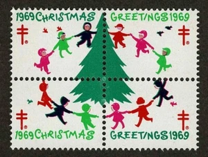 1969 WX237 Children Around the Tree Block of 4 Christmas Seals/Stamps MNH (A) - Picture 1 of 4