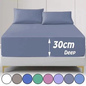 Extra Deep Fitted Sheet 30cm/30 cm Bed Sheet Single Double Super King All Sizes - Picture 1 of 120