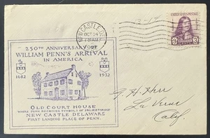 1932 William Penn’s Arrival FDC, OLD COURT HOUSE Cachet - Picture 1 of 4