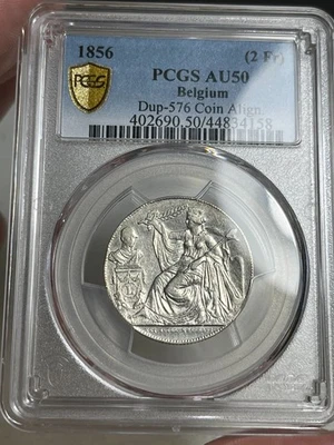 1856 Belgium 2 Francs Inauguration Pattern - PCGS AU50 - Image 1 of 3