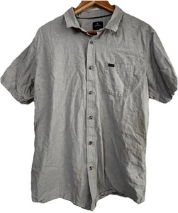RVCA Shirt Mens L Slim Fit Gray Oxford Beach Chambray Surfer Skater Casual - Picture 1 of 3
