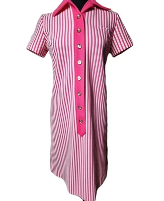 Vestido Polo David Crystal Vintage Años 70 Rosa Rayas Tenis Mod Preppy Mediano Retro Foto 1 de 4