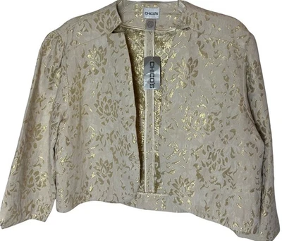 Новый Chicos куртка 2 M L Astere Squire натуральный золото желтовато-коричневый форал укороченный короткий новый с Ярлыками - Изображение 1 из 4