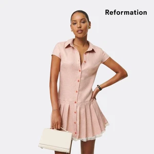 Reformation Effie Dress – Peach Check – Size 8 – NWT – Button Front Mini Dress - Picture 1 of 7