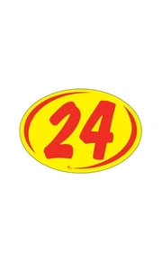 SSWBasics Pegatinas Ovaladas Año 2 Dígitos - Rojo/Amarillo - "24" - Pack de 12 - Imagen 1 de 1