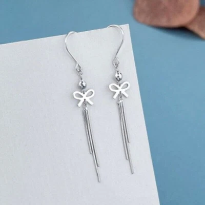 Pendientes colgantes/gotas de platino puro 950 para mujeres niñas con moño de la suerte 2,4-2,6 g Foto 1 de 3