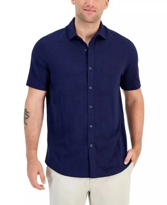 Club Room Men's Regular-Fit Textured-Knit Shirt Navy Blue-Small - Image 1 of 3