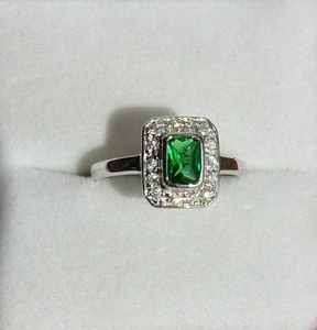 Dolly-Bijoux Bague Rhodié T58 Marquise Emeraude Cz Rectangle Argent Massif 925 - Picture 1 of 1