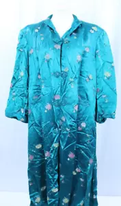 De Colección Bata Camisón Verde Esmeralda Oriental Floral Largo Pesado Bolsillos Bordado - Imagen 1 de 9